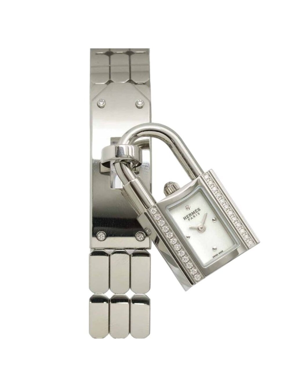 Hermes Kelly Watch Diamond Bezel White Quartz